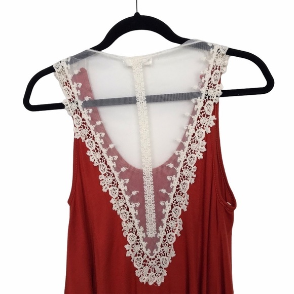Nabee Red Tank Top Blouse with Lace Detail FLAWED - Picture 5 of 10